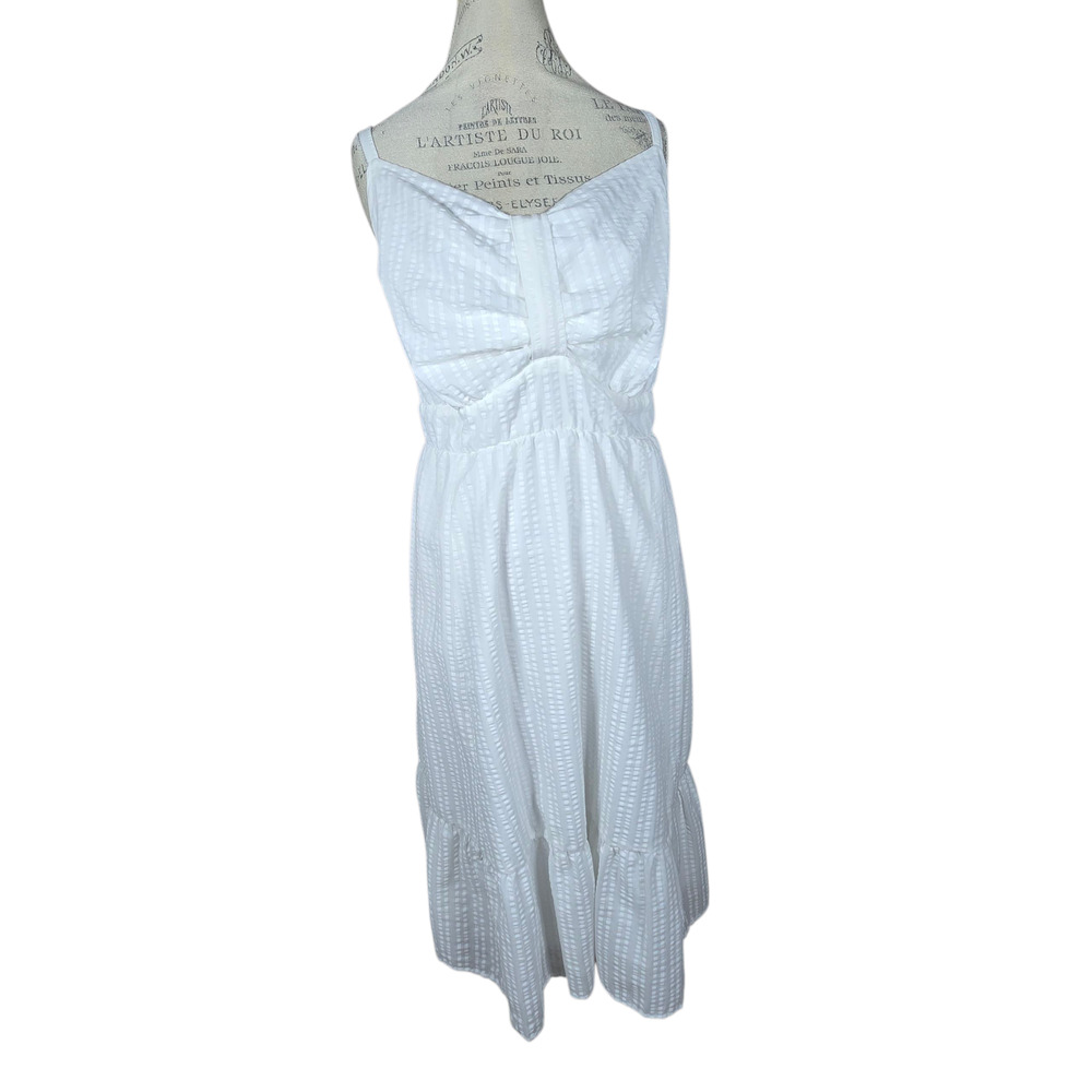 Torrid Dress Women 2X White Midi Seersucker Cut Out Halter Summer Pockets Flirty